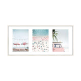 Beach Party Prints framed in a white frame with glass