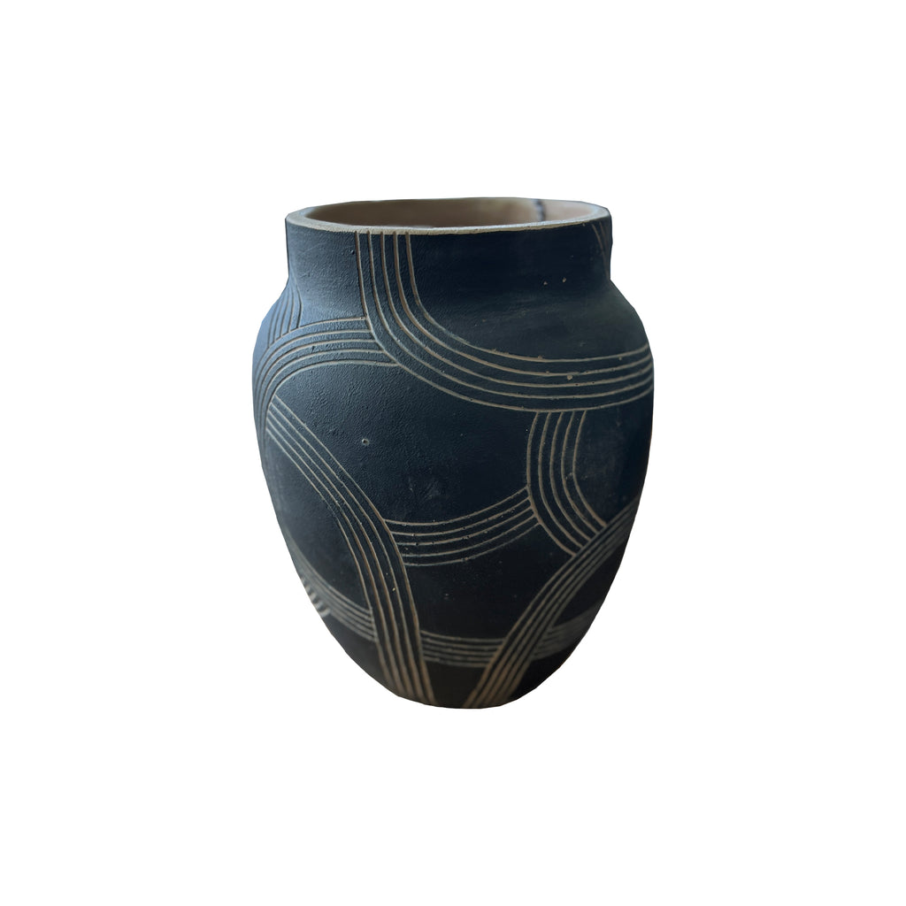 Atrani Cement Vase 26cm - Black/Natural
