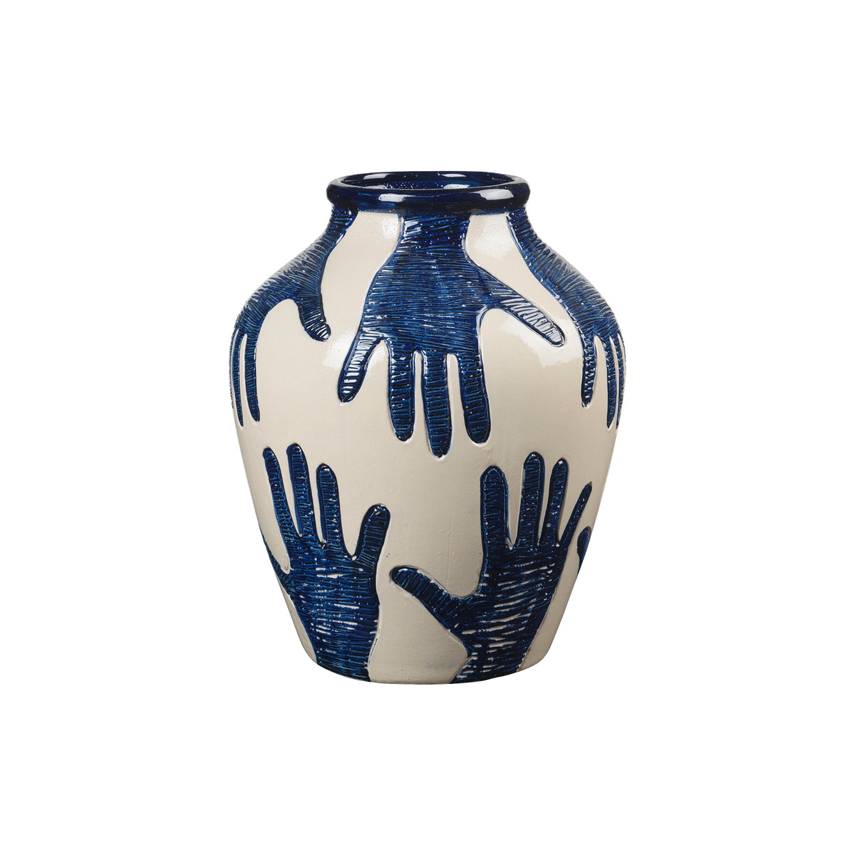 Broste Ada Mime Blue & Grey Vase with Hand motif