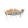 Cairo/Grove 7Piece Extendable Outdoor Dining Set in White Powder Coated Aluminium with a Teak Table Top