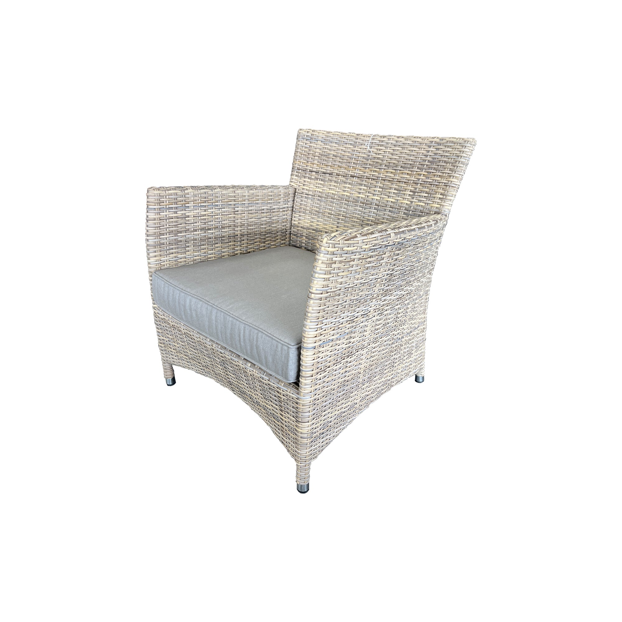 Cayman Outdoor Lounge Chair - Kubu Natural Rehau German Wicker - Urecel Quick Dry Seat Foam - Sunbrella Natte Nature Grey Fabric
