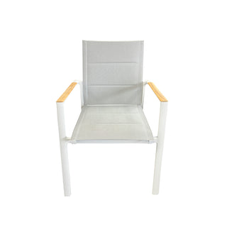 Como Padded Outdoor Dining Chair White with Teak armrest insert