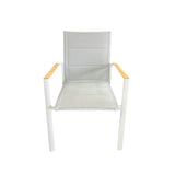 Como Padded Outdoor Dining Chair White with Teak armrest insert