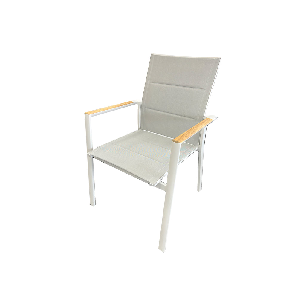 Como Padded Outdoor Dining Chair White with Teak armrest insert