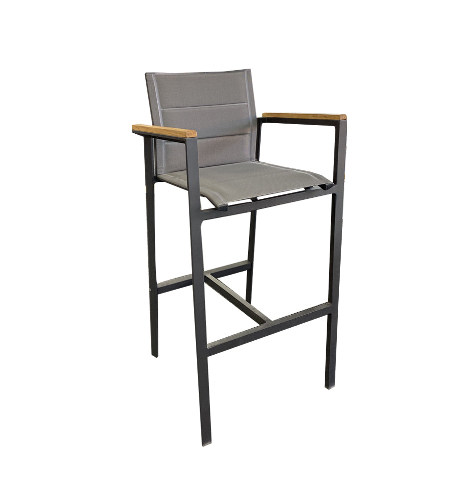 Copenhagen Outdoor Bar Chair - Powder Coated Aluminium Charcoal/Teak