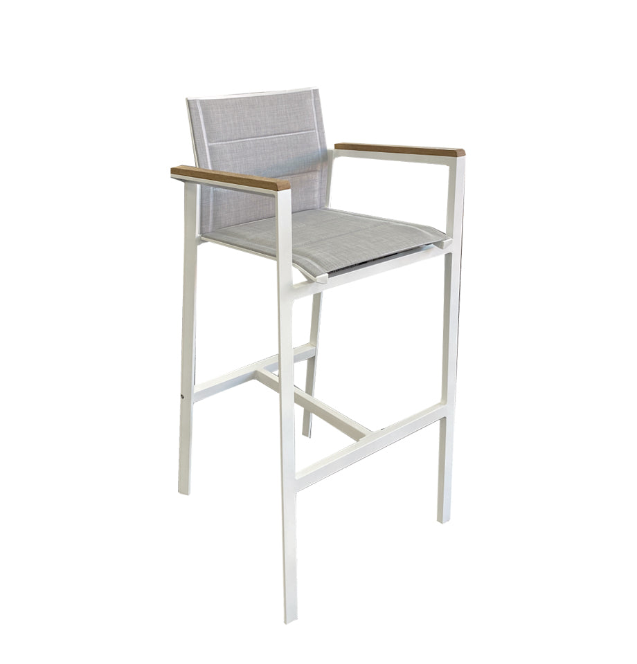 Copenhagen Outdoor Bar Chair - Powder Coated Aluminium White/Teak