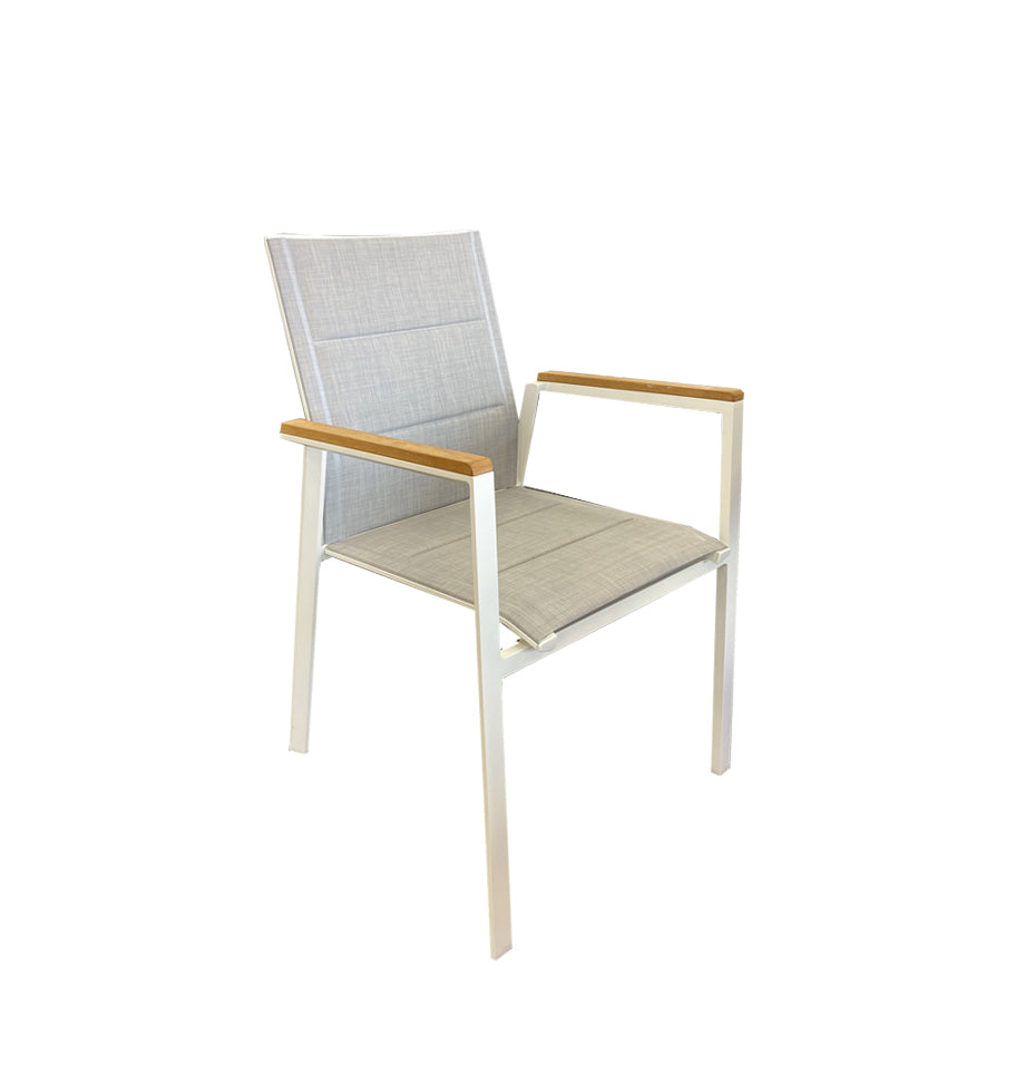 Copenhagen Outdoor Dining Chair - White Powder Coated Aluminium/Teak