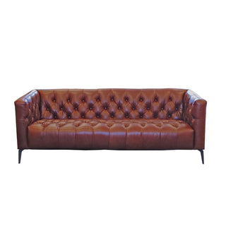 Eaton Modern Chesterfield 3 Seater Sofa - Auburn Leather