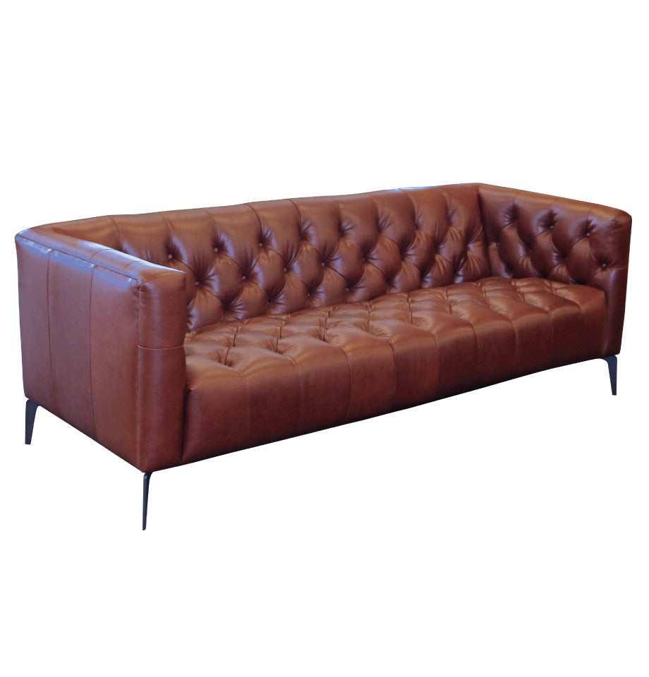 Eaton Modern Chesterfield 3 Seater Sofa - Auburn Leather