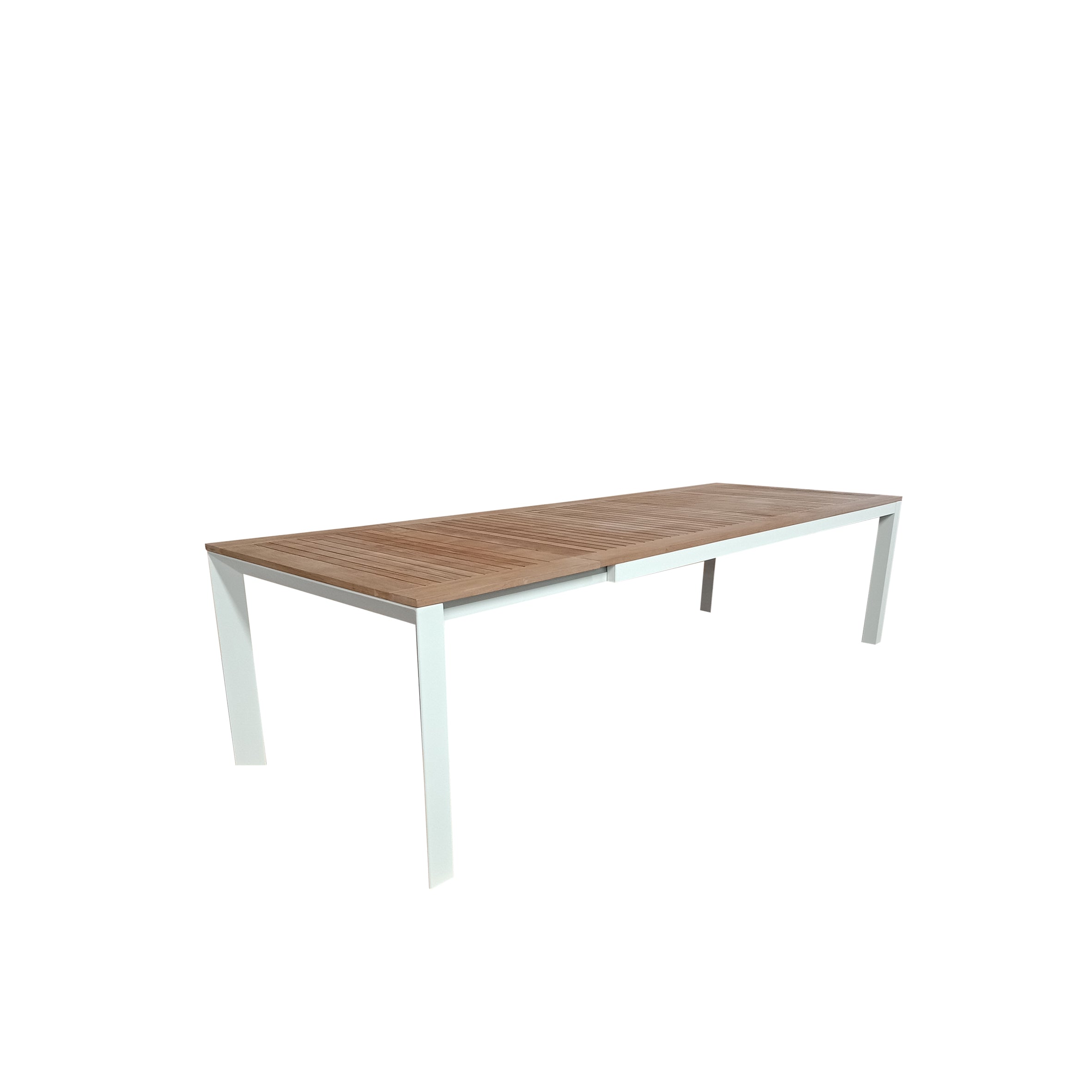 Grove Small Extension Outdoor Dining Table 160/220x100 - White Powdercoated Aluminum w. Teak Top