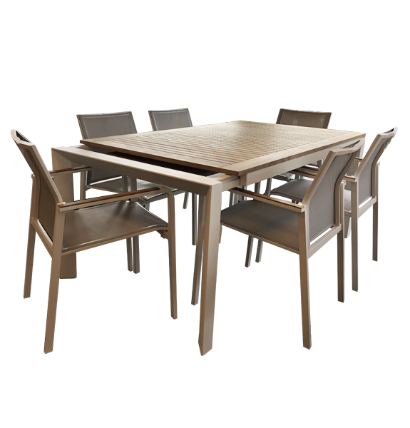 Grove Small Extension Outdoor Dining Table 160/220x100 - White Powdercoated Aluminum w. Teak Top