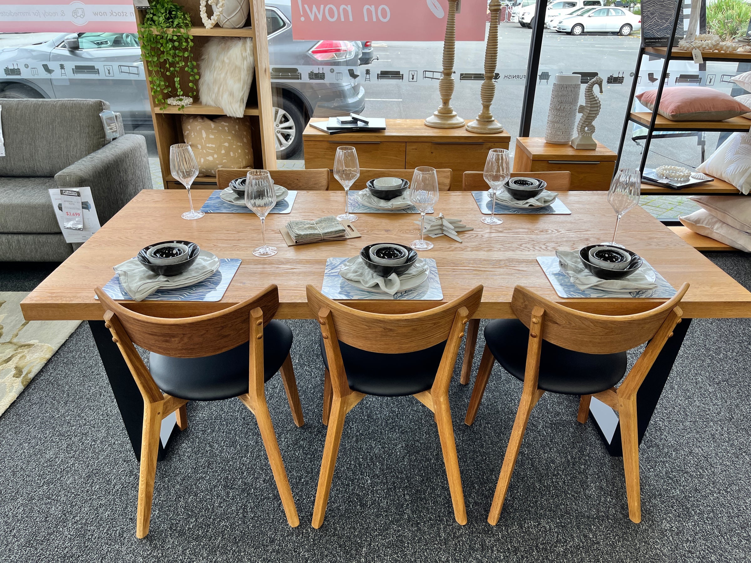 Calia/Pisa 7pce Dining Set - Calia 2000 Table + 6x Pisa Black Chairs