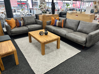 Gatsby 3.5+2.5 Seater - Cat 15 Madison Warm Dark Grey Leather - Timber Legs