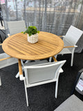 Como Outdoor Padded Dining Chair Aluminium with Teak Insert - White