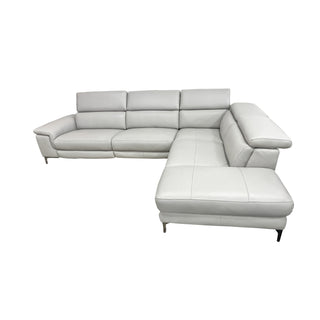 Marley 2pc Sofa Chaise - 3 Seater Left with Electric Recliner + Corner Extension Chiase Right - Urban Sofa Cat 16 Light Grey Full Grain Leather