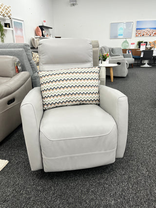 Napoli Swivel Recliner Chair - Light Grey Full Cat 16 Grain Leather