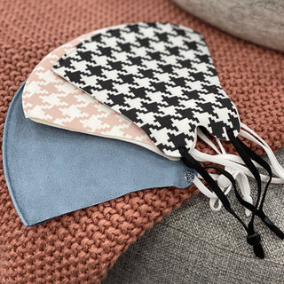 Pack 3 Reuseable Face Masks - Pink Houndstooth/Black Houndstooth/Denim