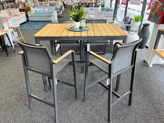 Pebble Outdoor Bar Table in Charcoal with Teak Top