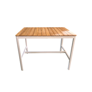Pebble White Powder Coated Aluminium Outdoor Bar Table with Teak Top