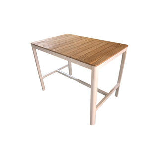 Pebble White Powder Coated Aluminium Outdoor Bar Table with Teak Top