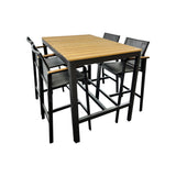 Pebble / Park 5 Piece Outdoor Bar Set in Charcoal and Teak
