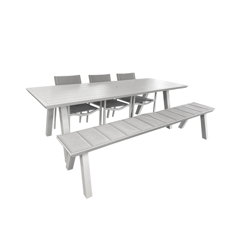 Perez Outdoor Bench Table 240x83cm - White PC Aluminium2