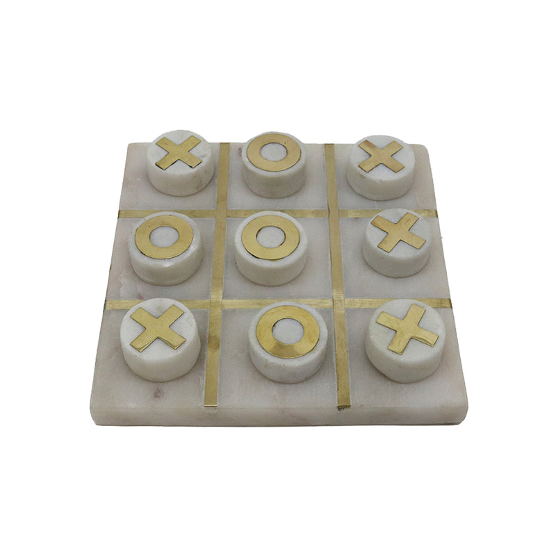 Tic Tac Toe in White Marble and Brass