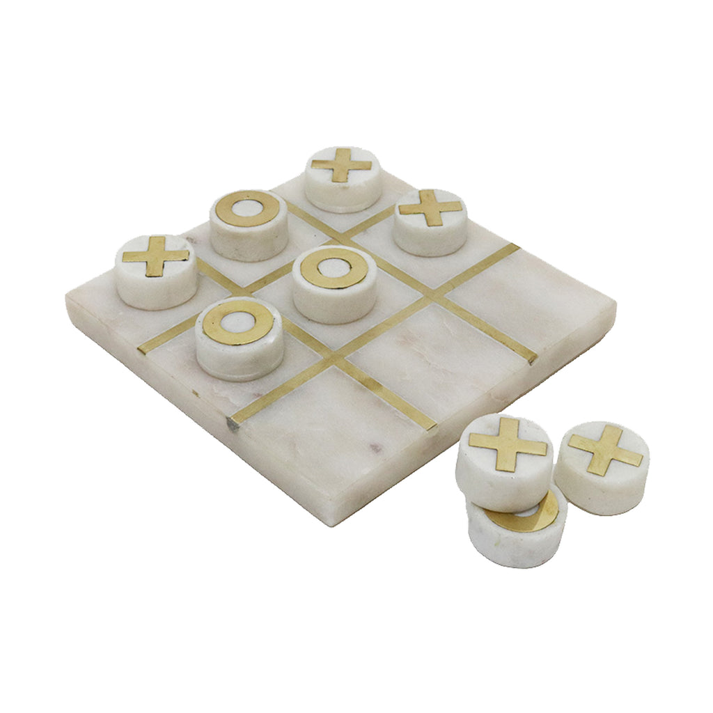 Tic Tac Toe in White Marble and Brass