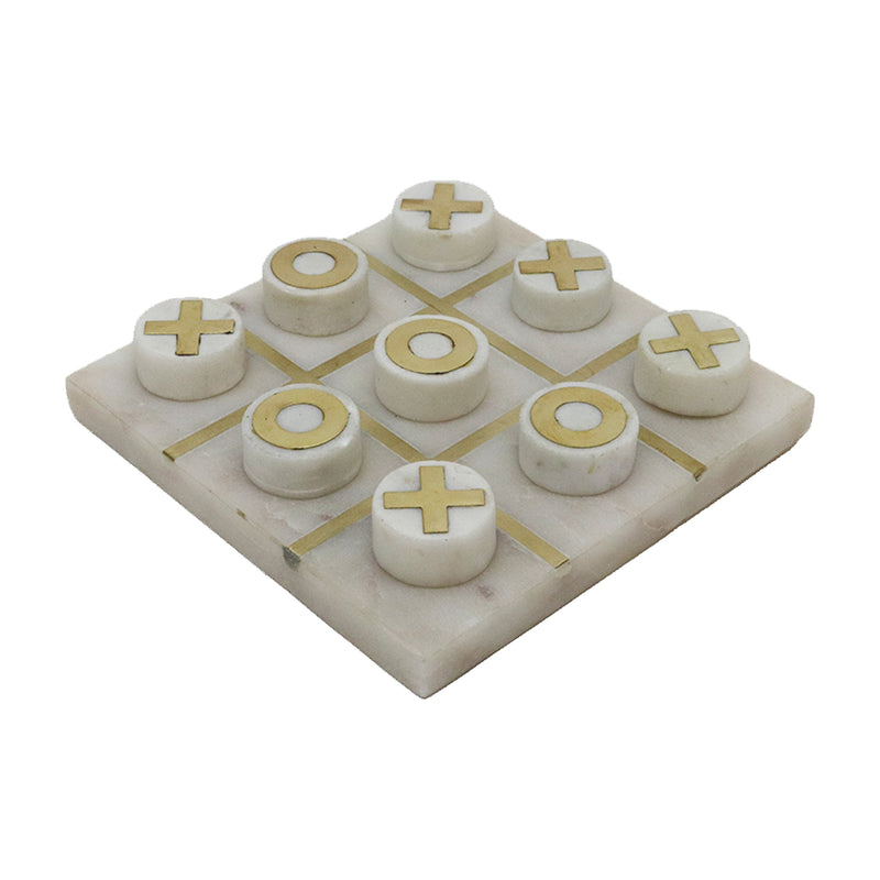 Tic Tac Toe in White Marble and Brass