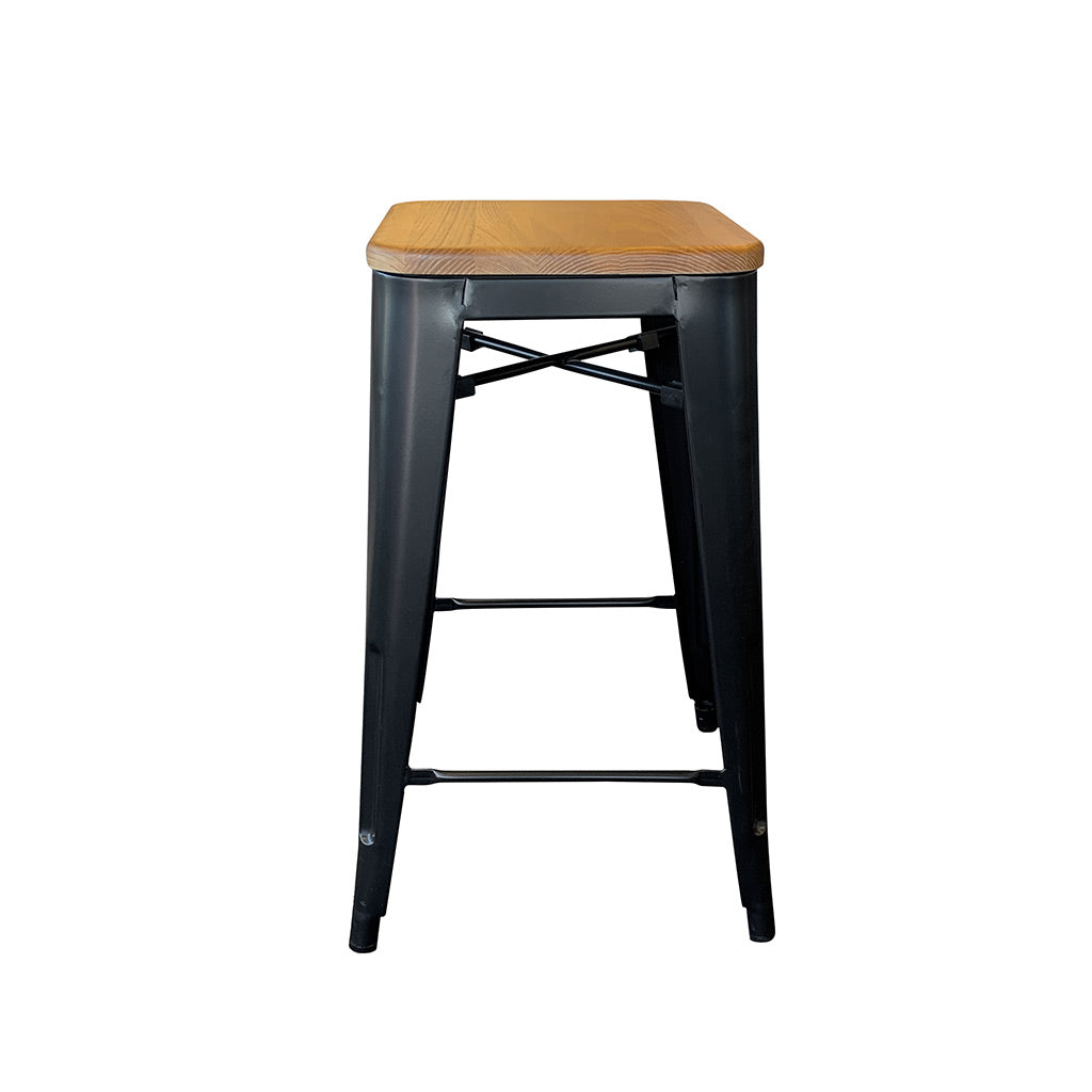 Barnett bar stool - black metal frame with ash wood seat
