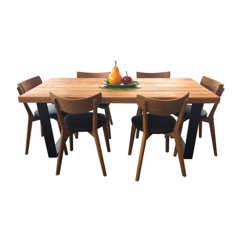Calia/Pisa 9pce Dining Set - Calia 2400 Table + 8x Pisa Oak/Black Chairs