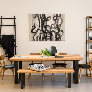 Calia table with Pisa dining chairs and oak bench seat