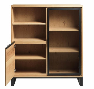 Livorno Glass Cabinet Small H. 138cm - Natural Brushed Oak/Oak Veneer