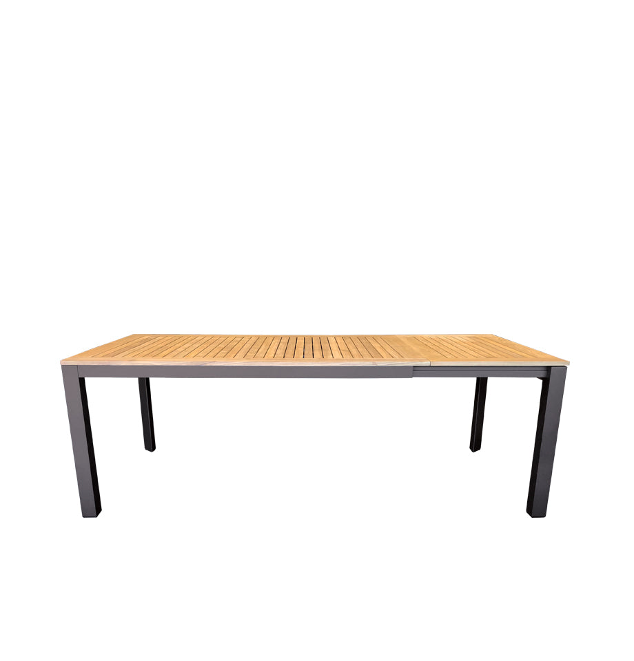 Grove Large Extension Outdoor Dining Table 220/280x100 - Charcoal Powdercoated Aluminum w. Teak Top