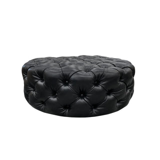 Hoxton Buttoned Leather Ottoman - Cambridge Black Full Grain Leather