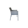 Intani grey outdoor dining chair made from platinum rehau wicker, with powder-coated legs and a Sunbrella fabric cushion.