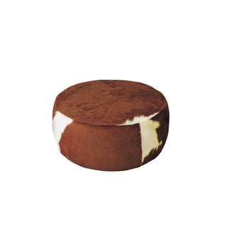 Loft Medium Round Ottoman - Urban Sofa - Brown & White Cowhide