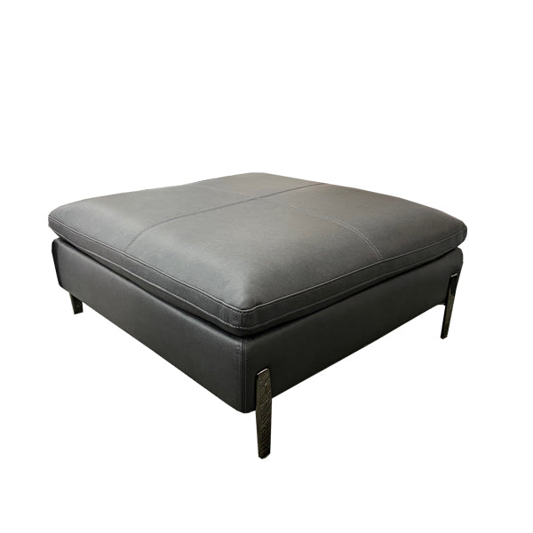 Mallory Square Leather Ottoman - Charcoal Leather