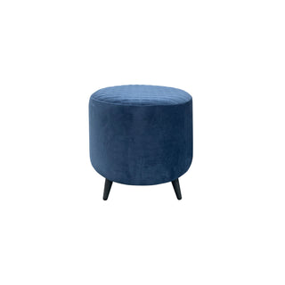 Otttawa blue velvet footstool with black legs.