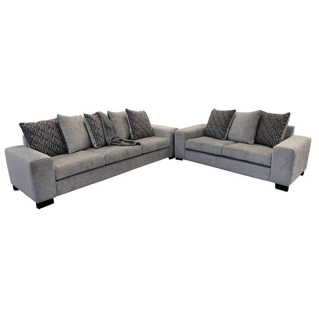 Redcliffe 3.5 + 2.5 Seater Sofa Suite - Luxe grey fabric with contrasting back cushions